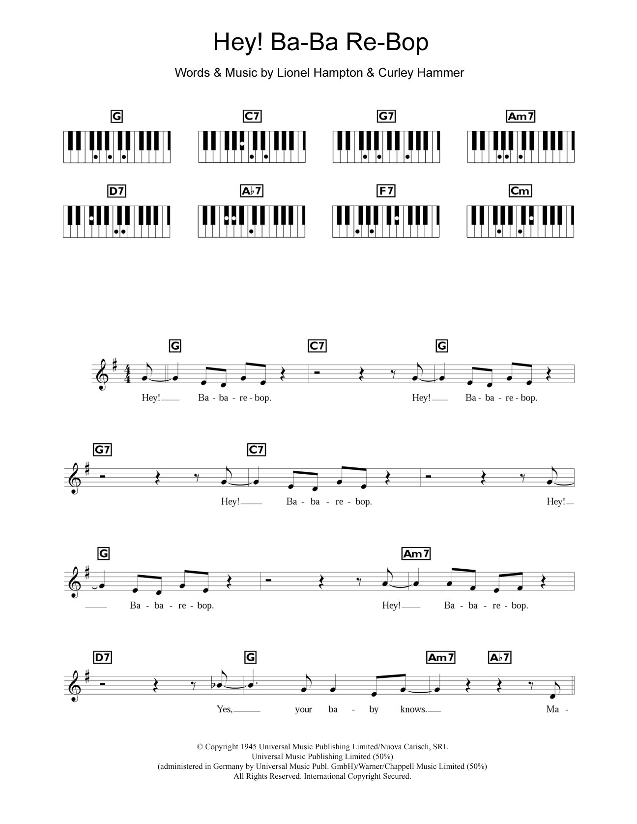 Lionel Hampton Hey! Ba-Ba-Re-Bop sheet music notes and chords arranged for Piano Chords/Lyrics