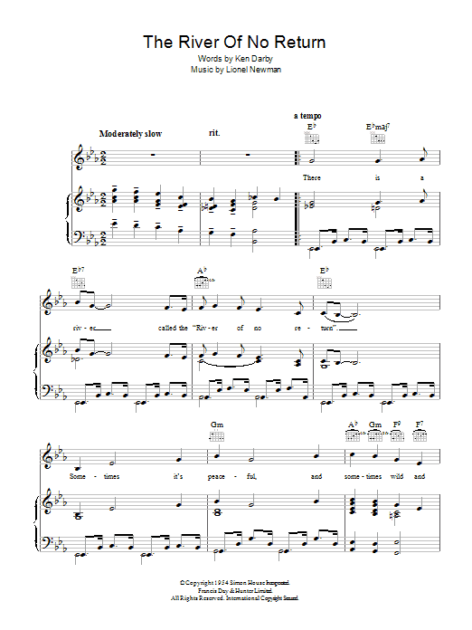 Learn to play Lionel Newman The River Of No Return sheet music for Piano, Vocal & Guitar Chords in minutes. Price: 7.8900$ Lionel Newman The River Of No Return sheet music notes and chords arranged for Piano, Vocal & Guitar Chords