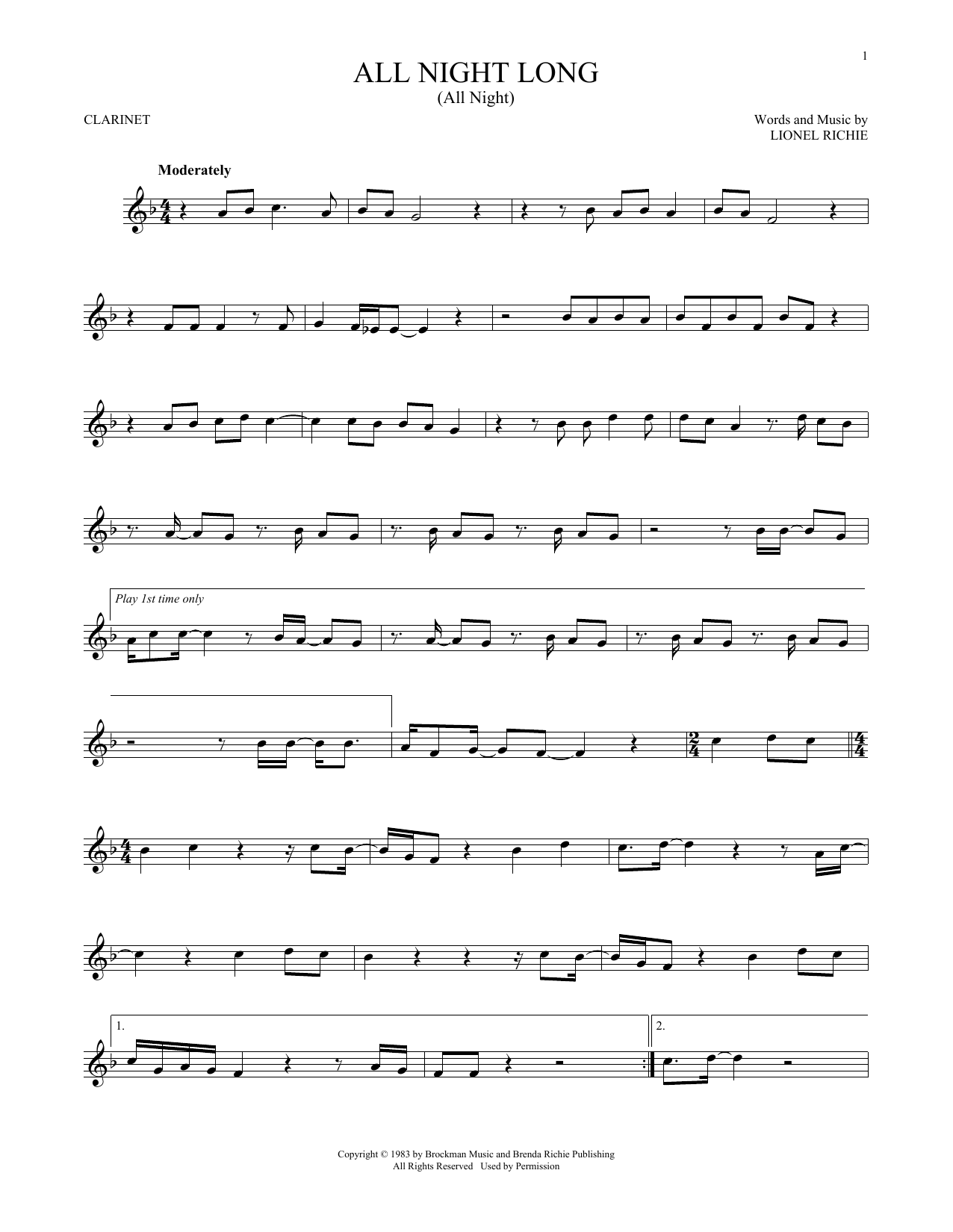 Lionel Richie All Night Long (All Night) sheet music notes and chords. Download Printable PDF.