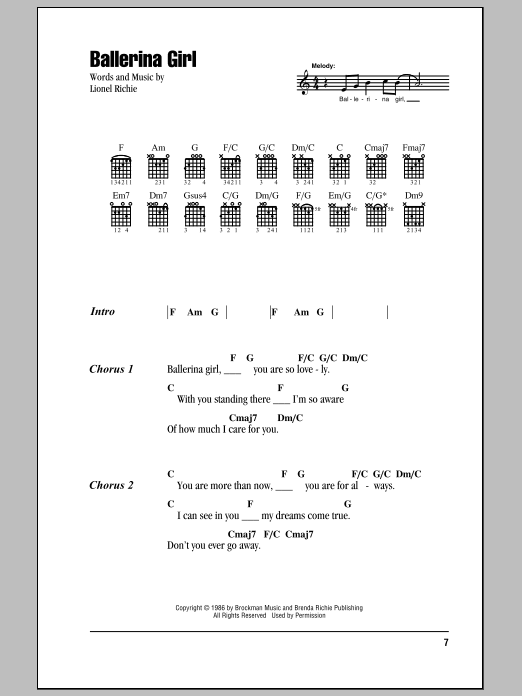 Lionel Richie Ballerina Girl sheet music notes and chords. Download Printable PDF.