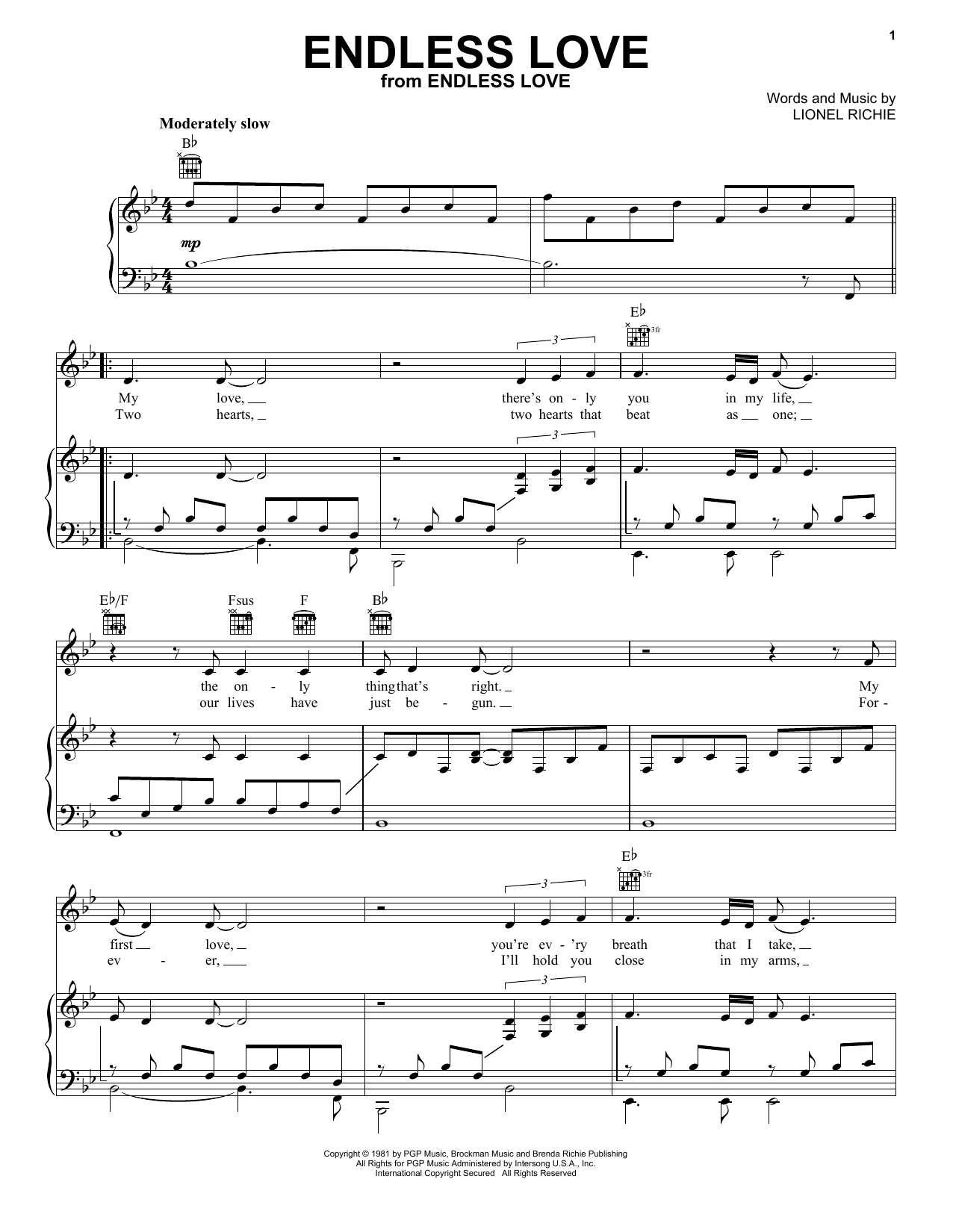 Lionel Richie & Diana Ross Endless Love sheet music notes and chords. Download Printable PDF.