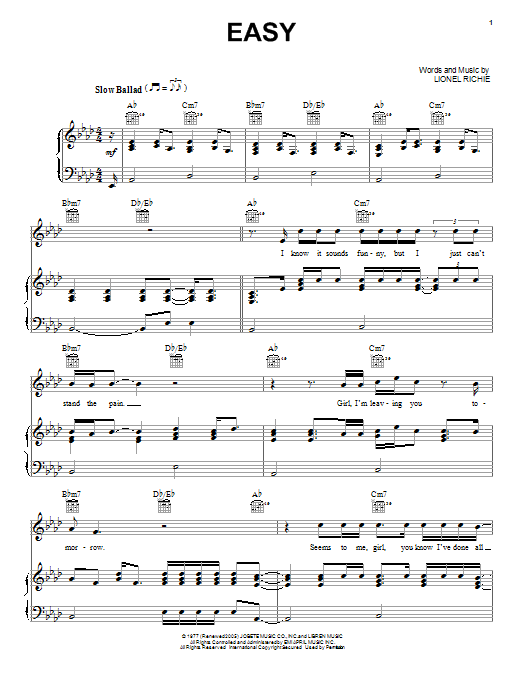 Lionel Richie Easy sheet music notes and chords. Download Printable PDF.