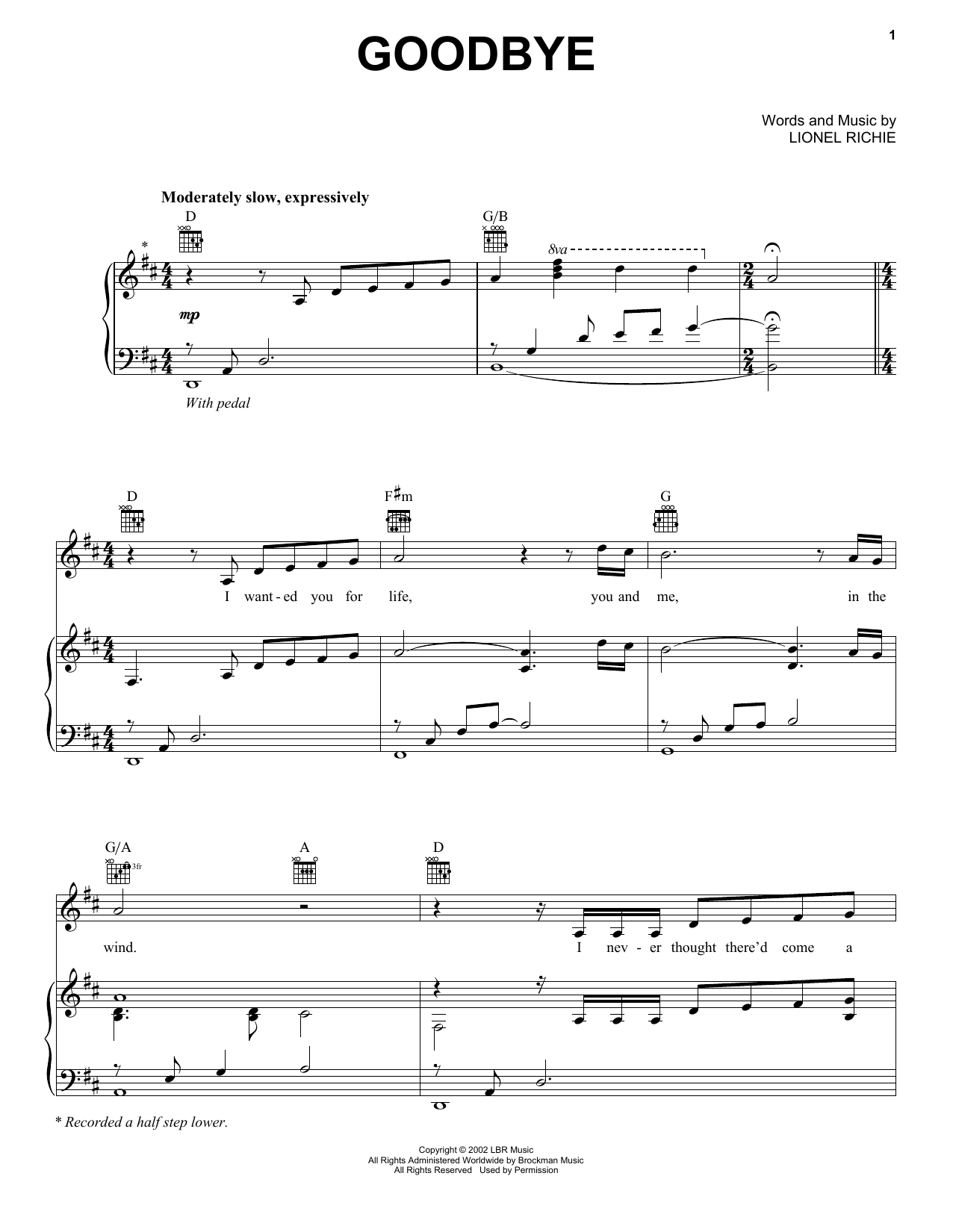 Lionel Richie Goodbye sheet music notes and chords. Download Printable PDF.