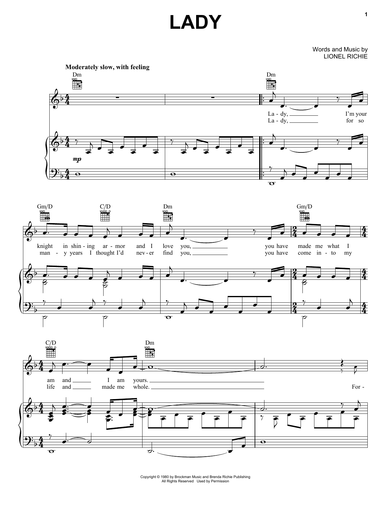 Lionel Richie Lady sheet music notes and chords. Download Printable PDF.