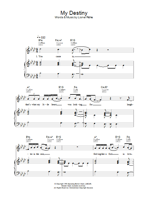 Lionel Richie My Destiny sheet music notes and chords. Download Printable PDF.