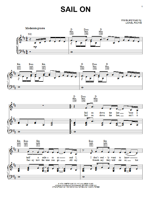 Lionel Richie Sail On sheet music notes and chords. Download Printable PDF.