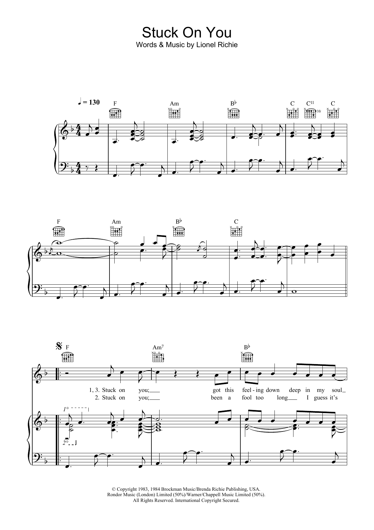 Lionel Richie Stuck On You sheet music notes and chords. Download Printable PDF.