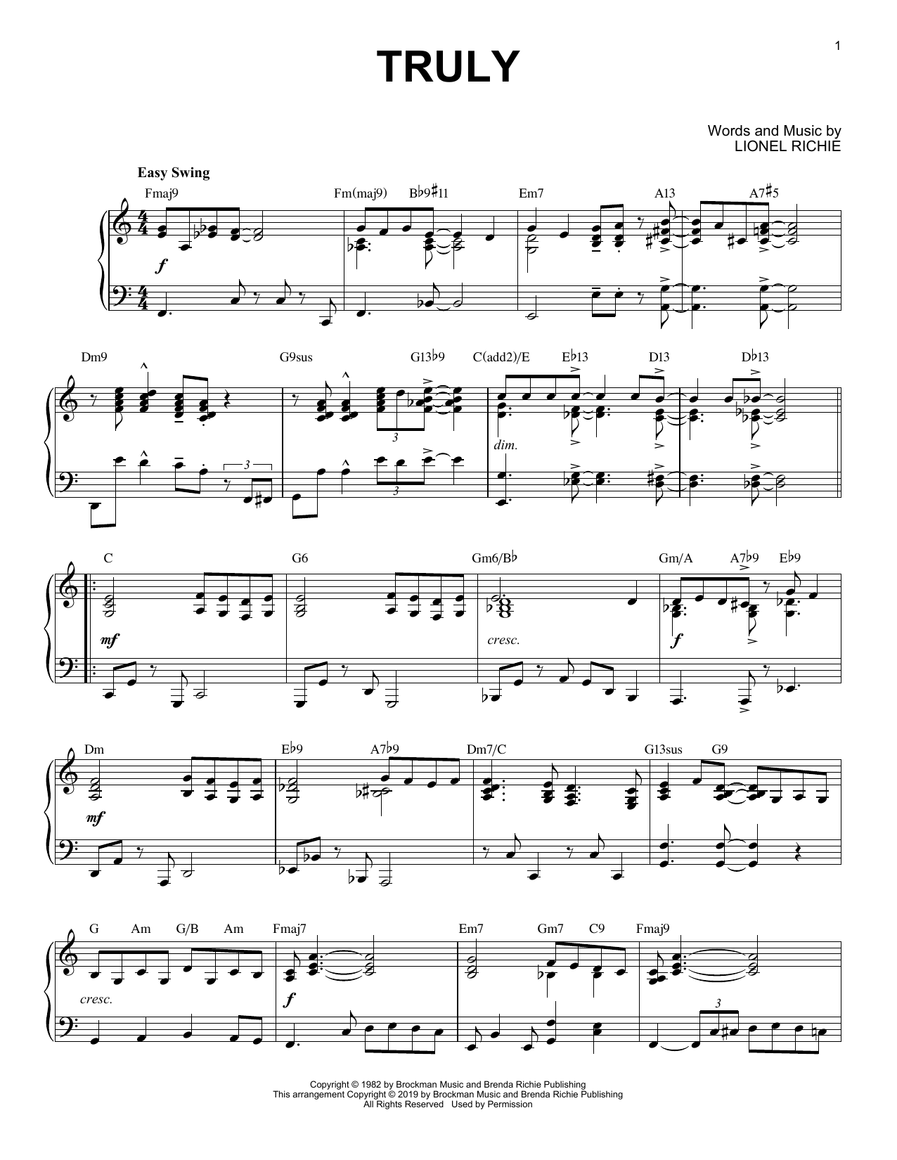 Lionel Richie Truly [Jazz version] sheet music notes and chords arranged for Piano Solo