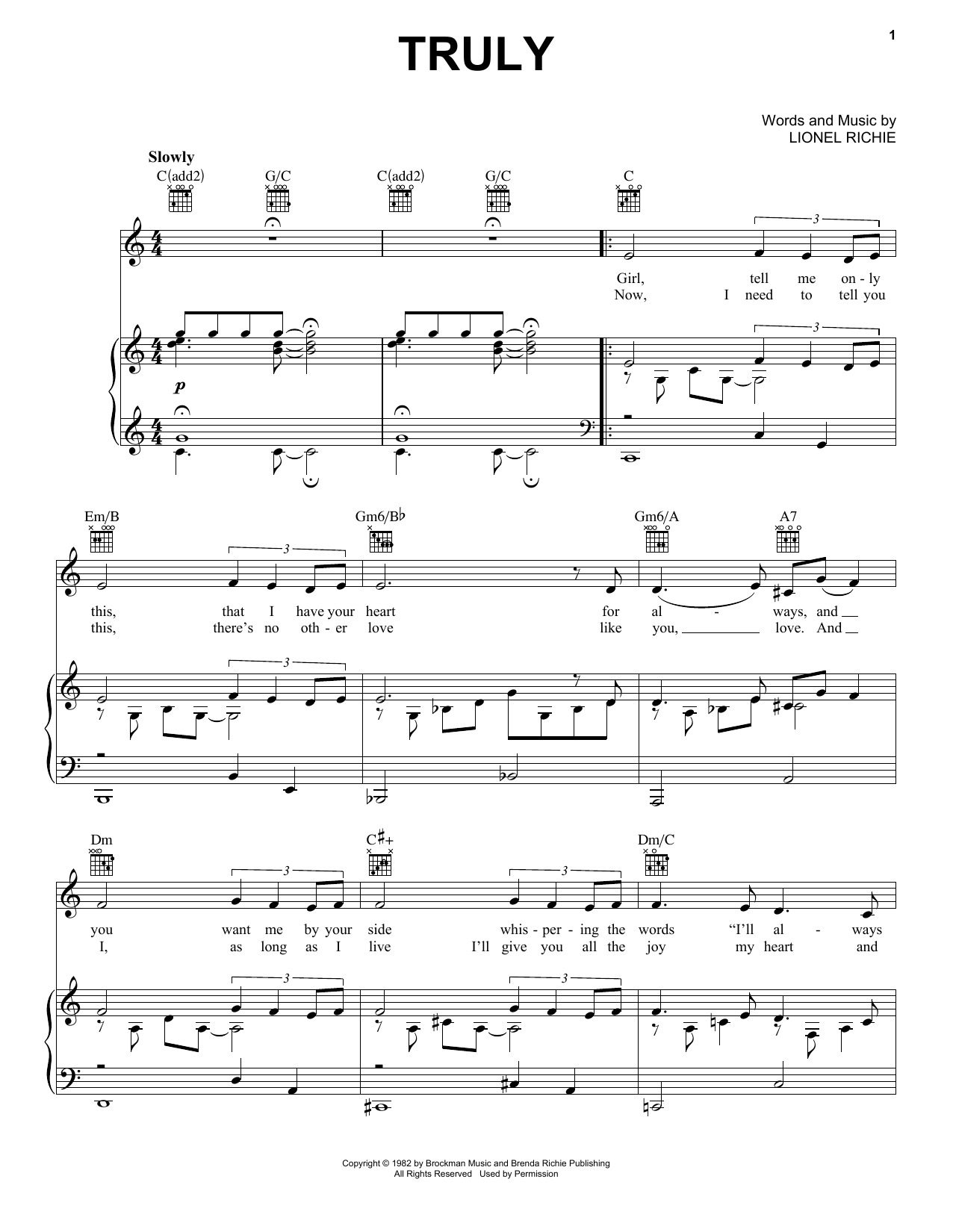 Lionel Richie Truly sheet music notes and chords. Download Printable PDF.