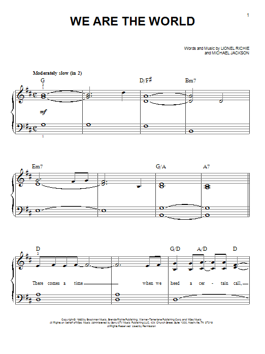 USA For Africa We Are The World sheet music notes and chords. Download Printable PDF.