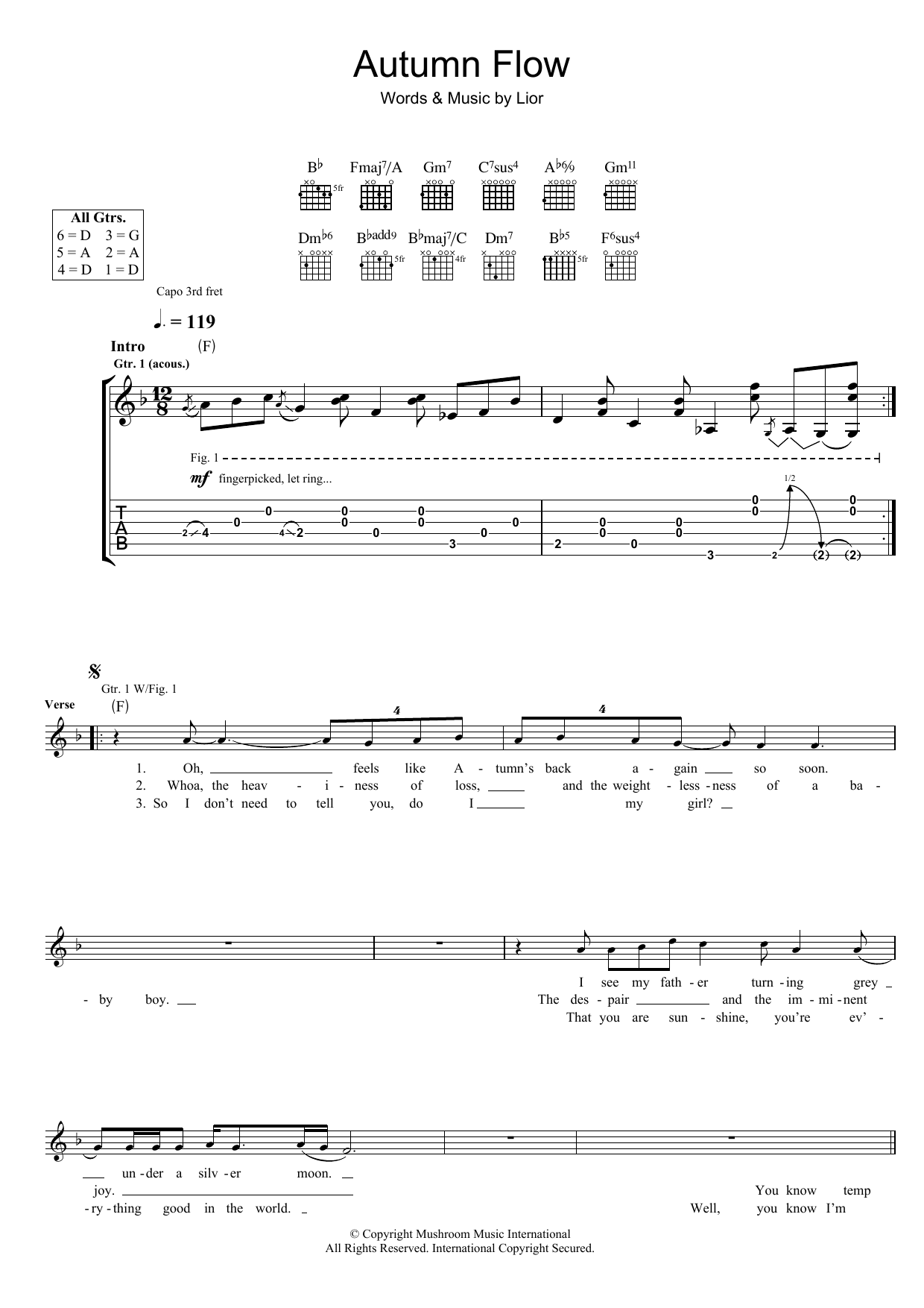 Learn to play Lior Autumn Flow sheet music for Guitar Tab in minutes. Price: 7.8900$ Lior Autumn Flow sheet music notes and chords arranged for Guitar Tab