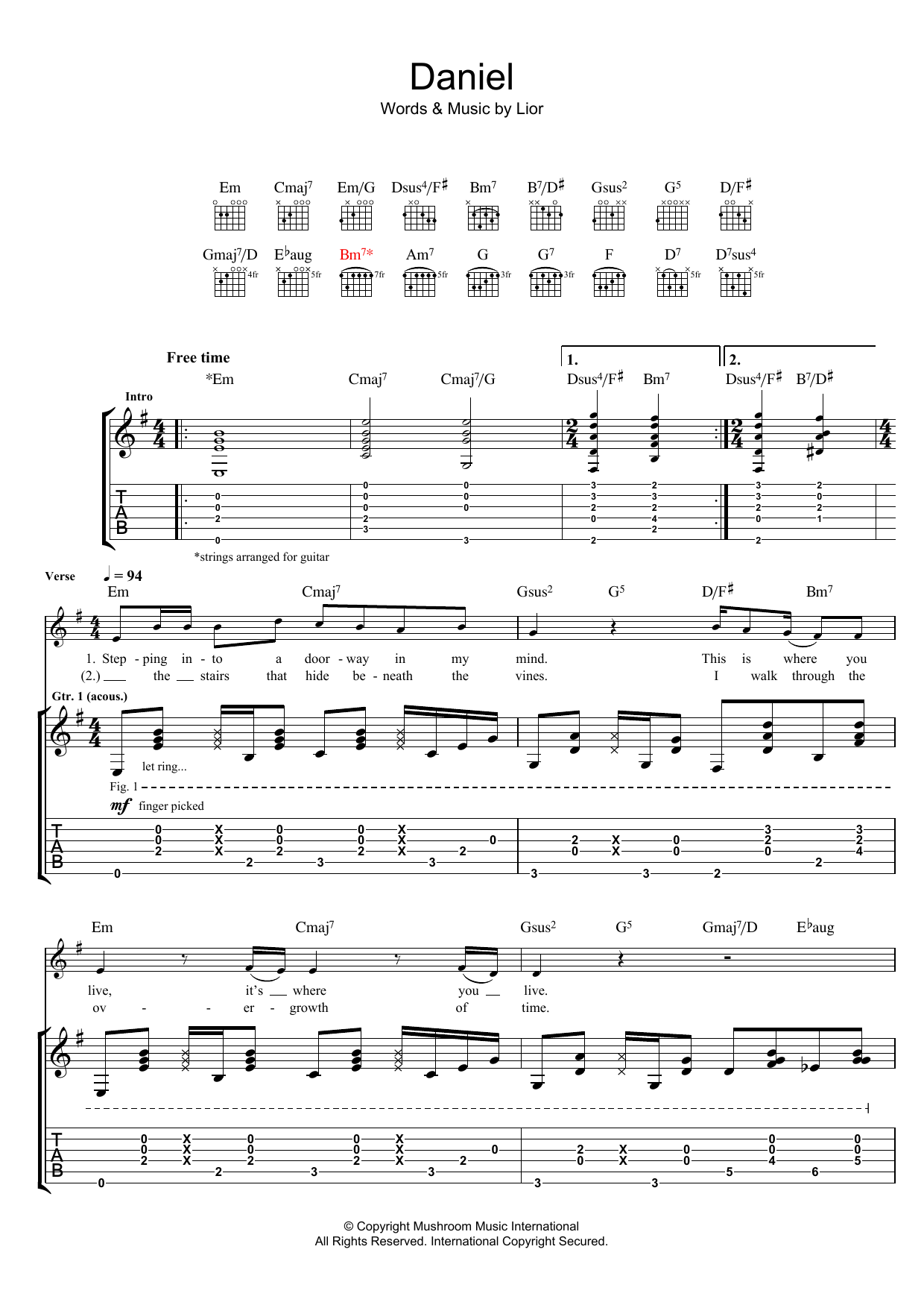 Learn to play Lior Daniel sheet music for Guitar Tab in minutes. Price: 7.8900$ Lior Daniel sheet music notes and chords arranged for Guitar Tab