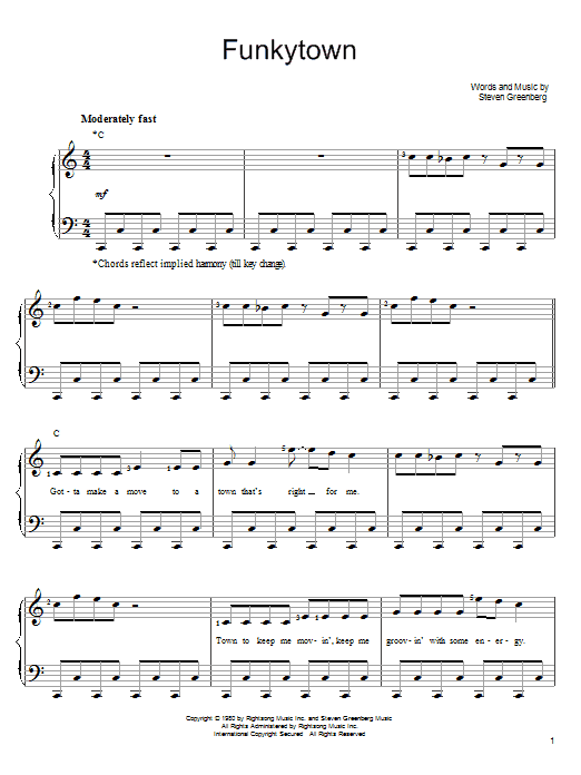 Lipps Inc. Funkytown sheet music notes and chords. Download Printable PDF.