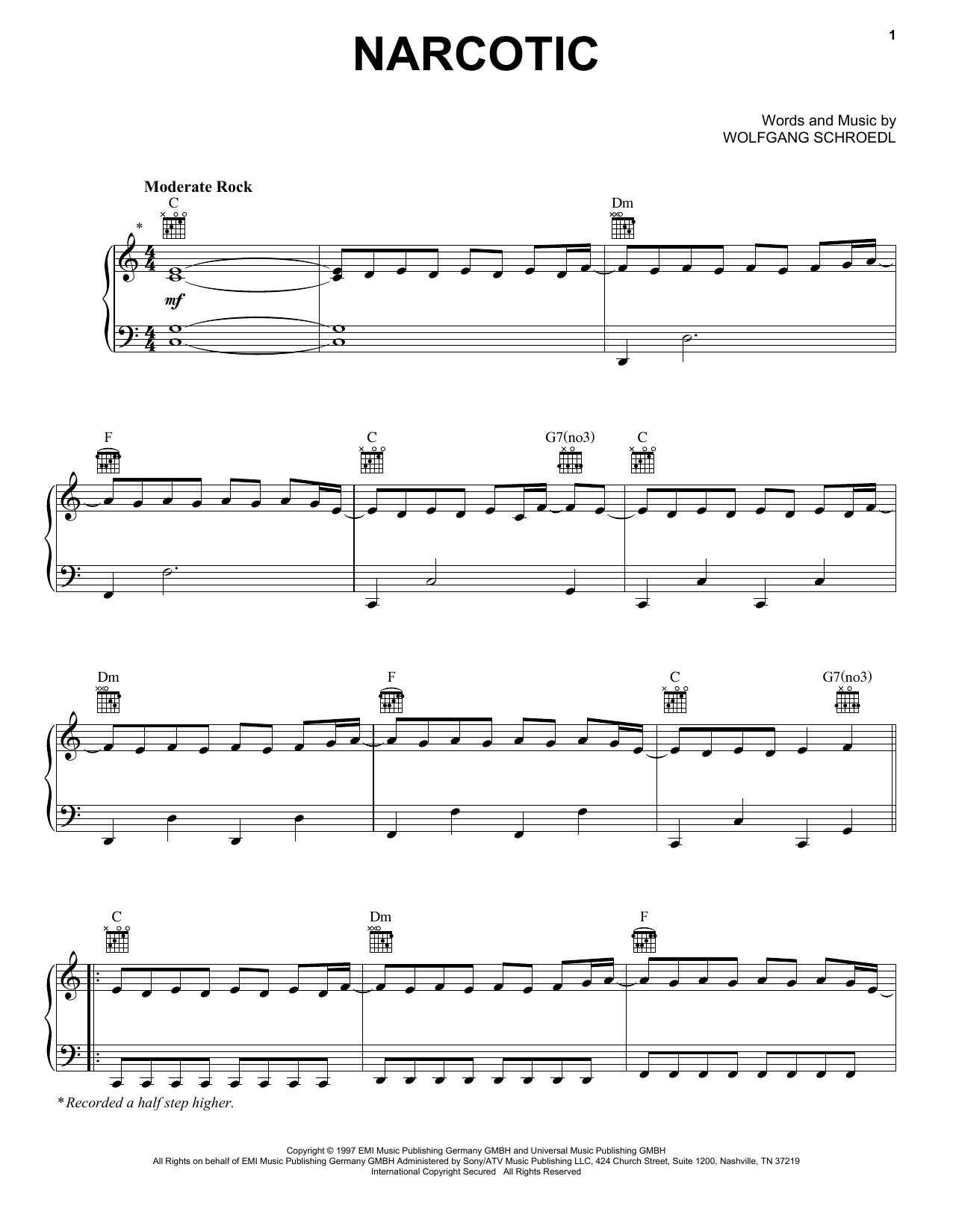 Liquido Narcotic sheet music notes and chords. Download Printable PDF.