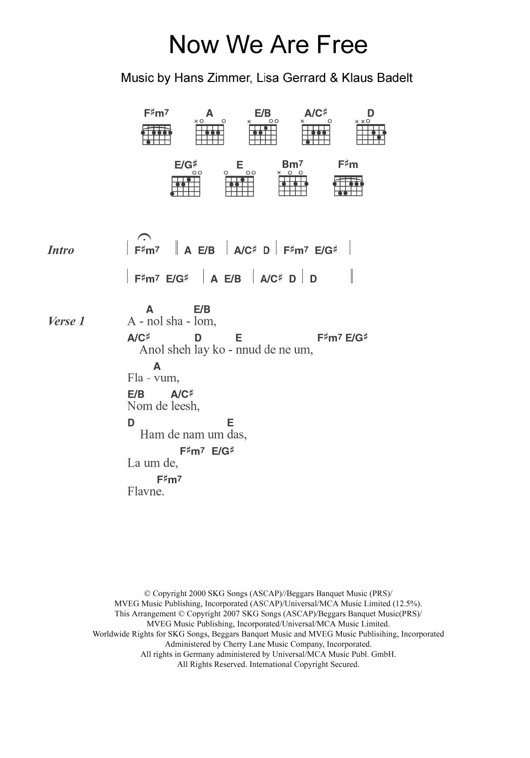 Lisa Gerrard Now We Are Free (from Gladiator) sheet music notes and chords. Download Printable PDF.