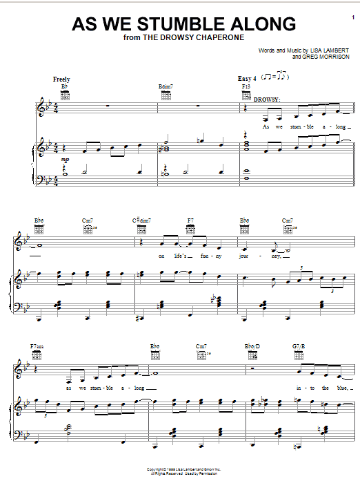 Learn to play Lisa Lambert As We Stumble Along sheet music for Piano, Vocal & Guitar Chords (Right-Hand Melody) in minutes. Price: 7.8900$ Lisa Lambert As We Stumble Along sheet music notes and chords arranged for Piano, Vocal & Guitar Chords (Right-Hand Melody)