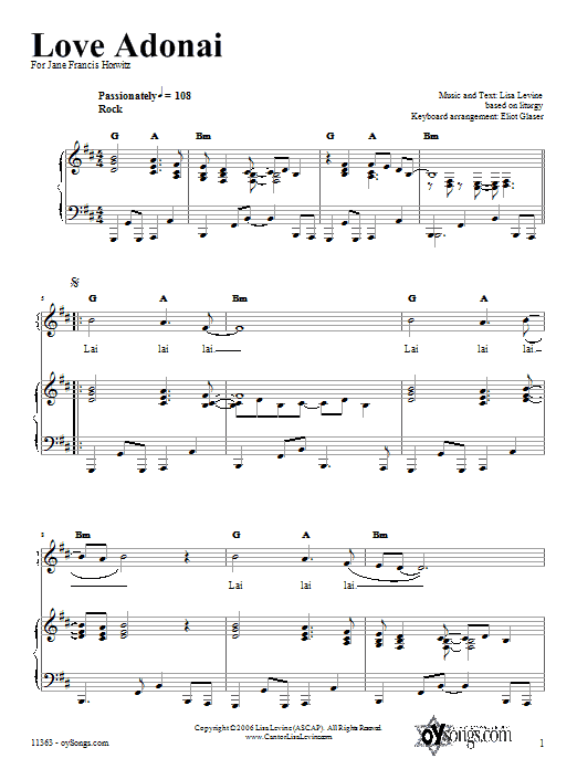Learn to play Lisa Levine Love Adonai sheet music for Piano, Vocal & Guitar Chords (Right-Hand Melody) in minutes. Price: 6.9900$ Lisa Levine Love Adonai sheet music notes and chords arranged for Piano, Vocal & Guitar Chords (Right-Hand Melody)