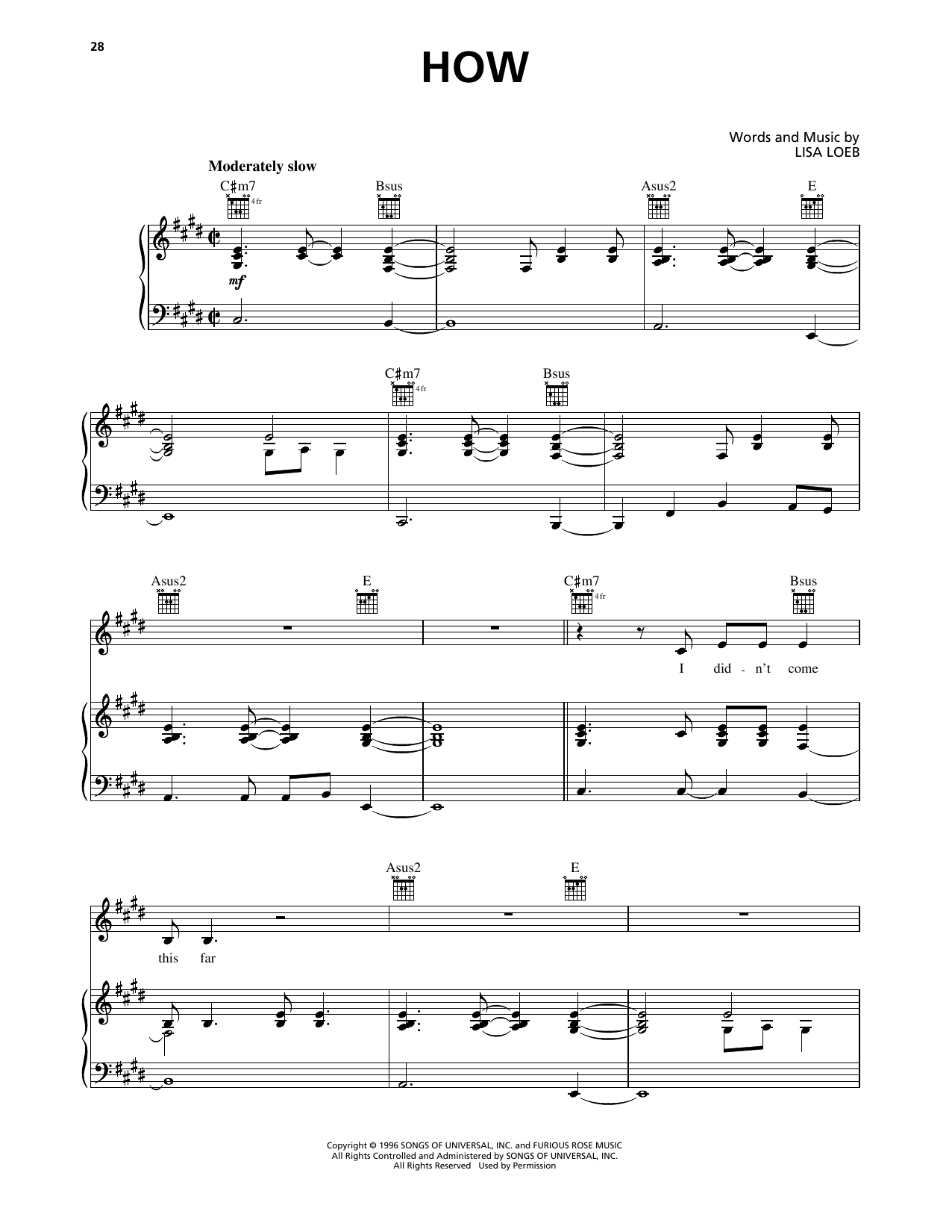 Learn to play Lisa Loeb How sheet music for Piano, Vocal & Guitar Chords (Right-Hand Melody) in minutes. Price: 7.8900$ Lisa Loeb How sheet music notes and chords arranged for Piano, Vocal & Guitar Chords (Right-Hand Melody)