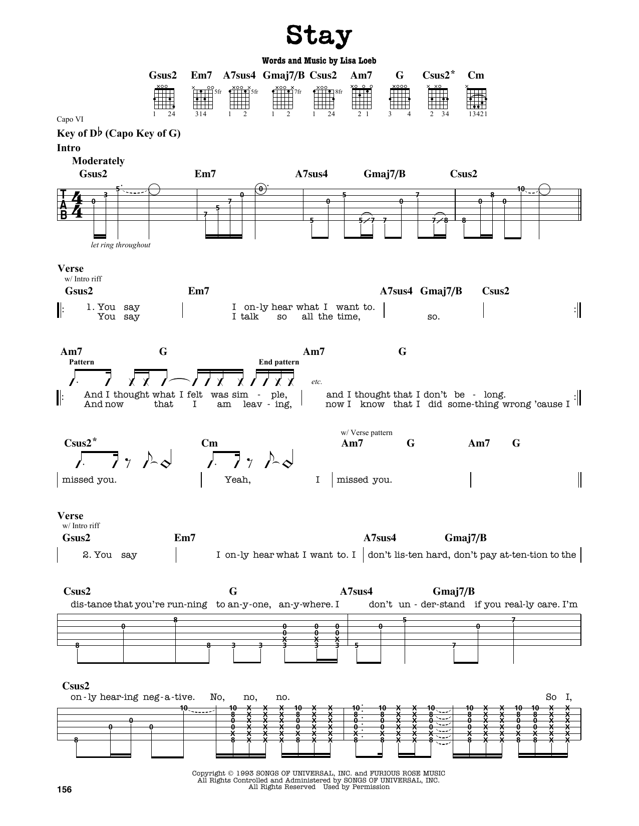 Lisa Loeb Stay (I Missed You) sheet music notes and chords. Download Printable PDF.