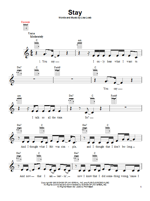 Lisa Loeb Stay (I Missed You) sheet music notes and chords. Download Printable PDF.