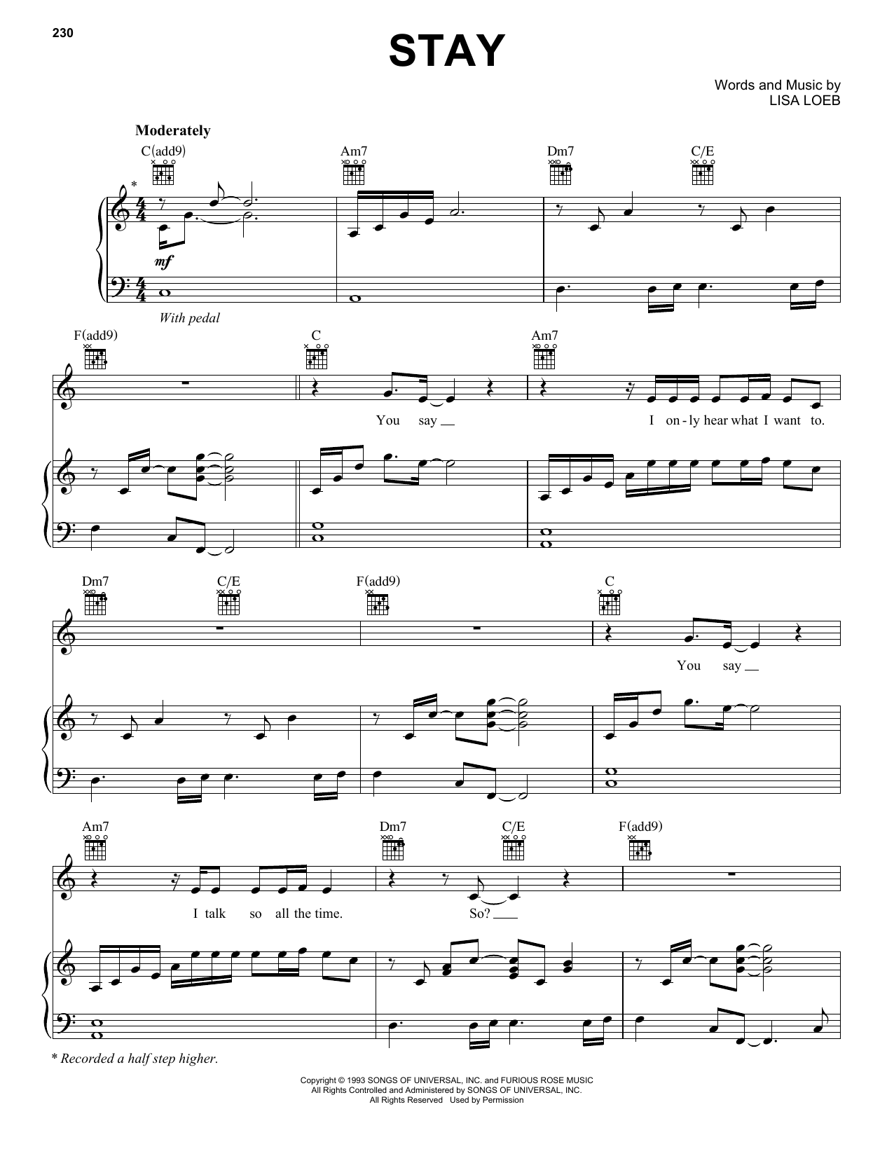 Lisa Loeb Stay sheet music notes and chords. Download Printable PDF.