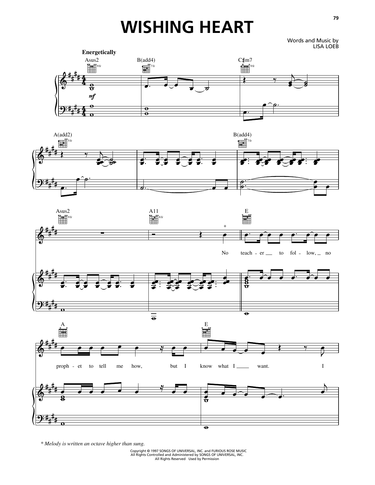 Learn to play Lisa Loeb Wishing Heart sheet music for Piano, Vocal & Guitar Chords (Right-Hand Melody) in minutes. Price: 7.8900$ Lisa Loeb Wishing Heart sheet music notes and chords arranged for Piano, Vocal & Guitar Chords (Right-Hand Melody)