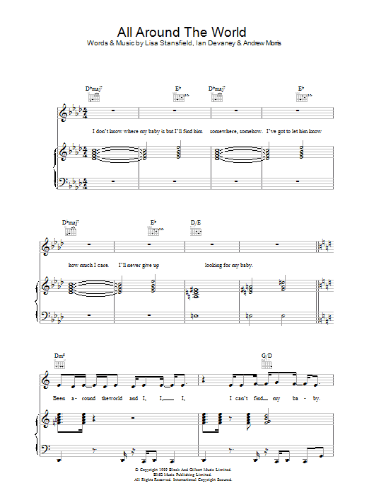 Lisa Stansfield All Around The World sheet music notes and chords. Download Printable PDF.