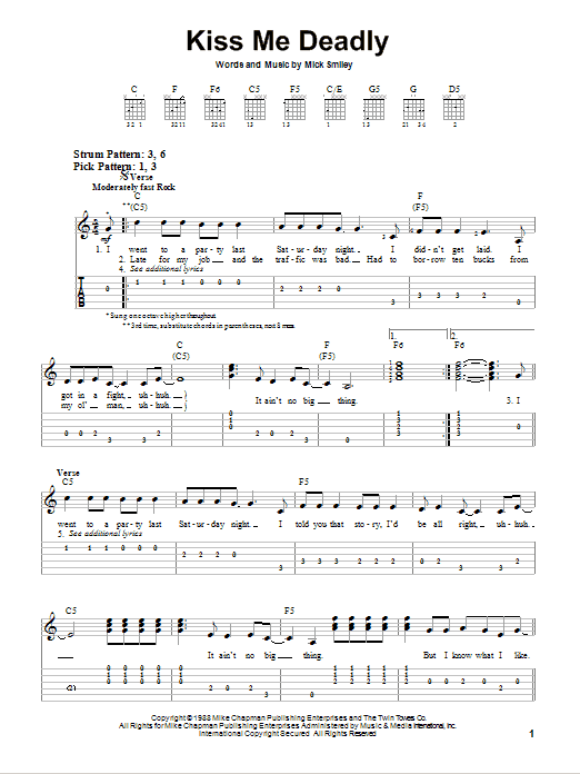 Lita Ford Kiss Me Deadly sheet music notes and chords. Download Printable PDF.