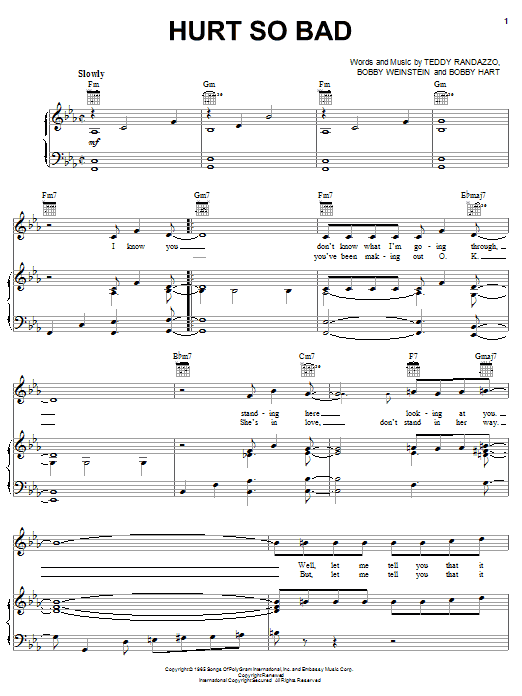 Little Anthony & The Imperials Hurt So Bad sheet music notes and chords arranged for Piano, Vocal & Guitar Chords (Right-Hand Melody)