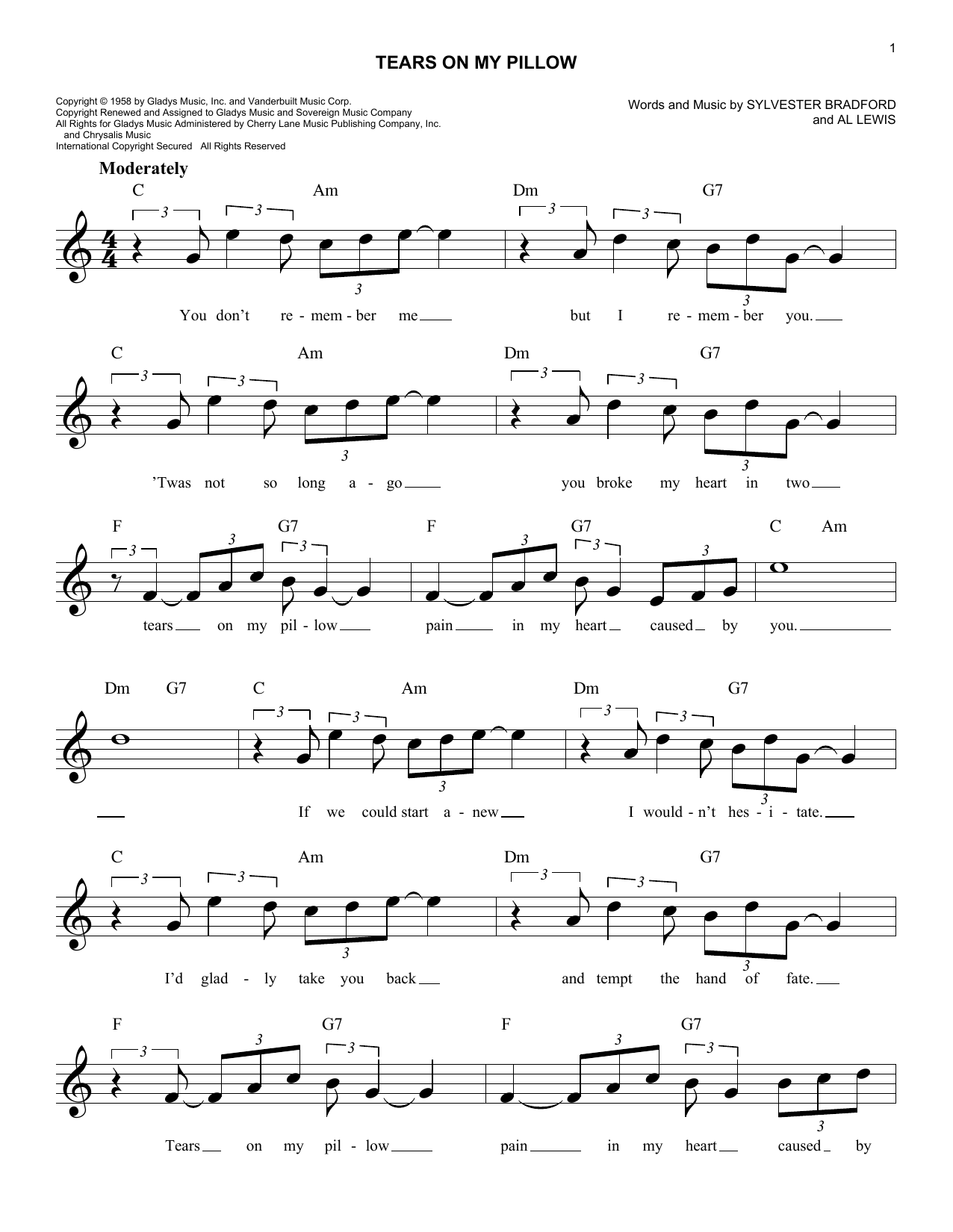 Little Anthony & The Imperials Tears On My Pillow sheet music notes and chords. Download Printable PDF.