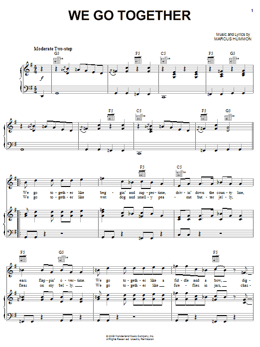 Learn to play Little Big Town We Go Together sheet music for Piano, Vocal & Guitar Chords (Right-Hand Melody) in minutes. Price: 7.8900$ Little Big Town We Go Together sheet music notes and chords arranged for Piano, Vocal & Guitar Chords (Right-Hand Melody)