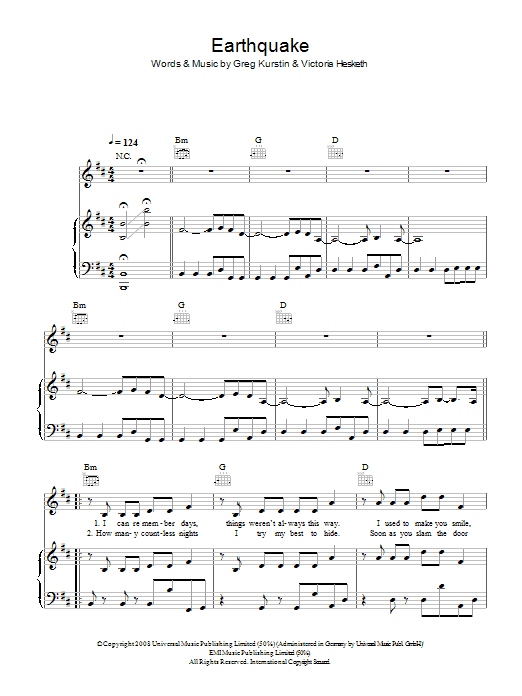 Learn to play Little Boots Earthquake sheet music for Piano, Vocal & Guitar Chords in minutes. Price: 7.8900$ Little Boots Earthquake sheet music notes and chords arranged for Piano, Vocal & Guitar Chords