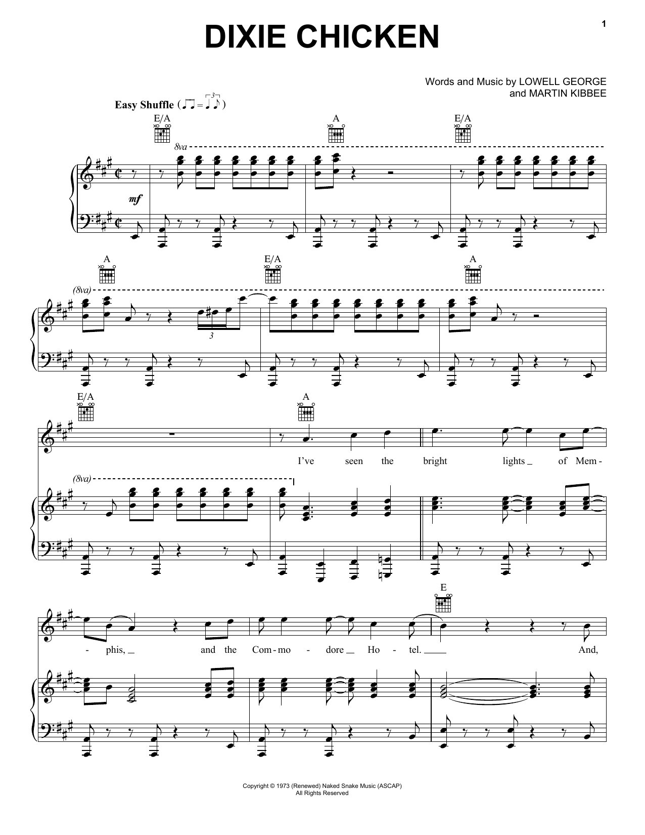 Little Feat Dixie Chicken sheet music notes and chords. Download Printable PDF.