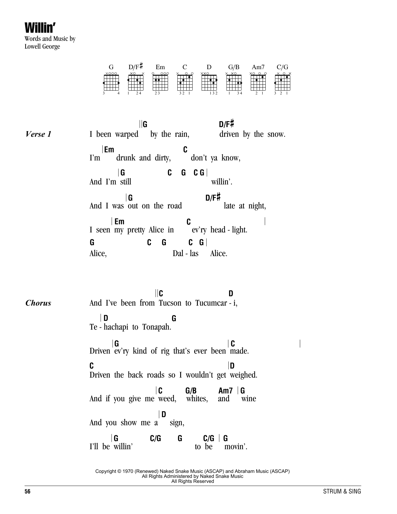 Little Feat Willin' sheet music notes and chords. Download Printable PDF.