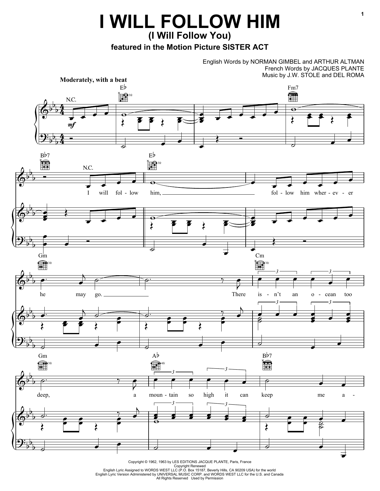 Little Peggy March I Will Follow Him (I Will Follow You) sheet music notes and chords. Download Printable PDF.