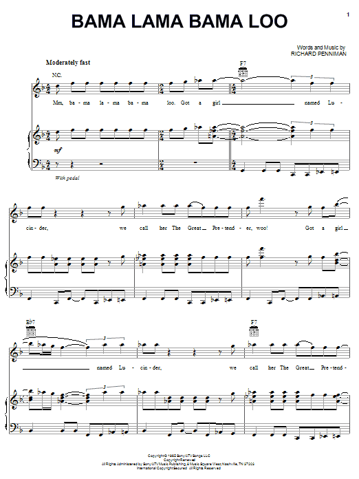 Learn to play Little Richard Bama Lama Bama Loo sheet music for Piano, Vocal & Guitar Chords (Right-Hand Melody) in minutes. Price: 7.8900$ Little Richard Bama Lama Bama Loo sheet music notes and chords arranged for Piano, Vocal & Guitar Chords (Right-Hand Melody)