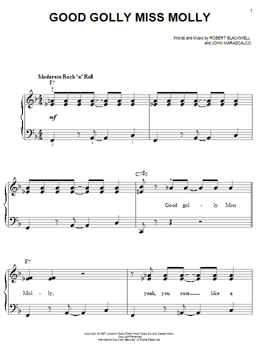 Little Richard Good Golly Miss Molly sheet music notes and chords arranged for Guitar Chords/Lyrics