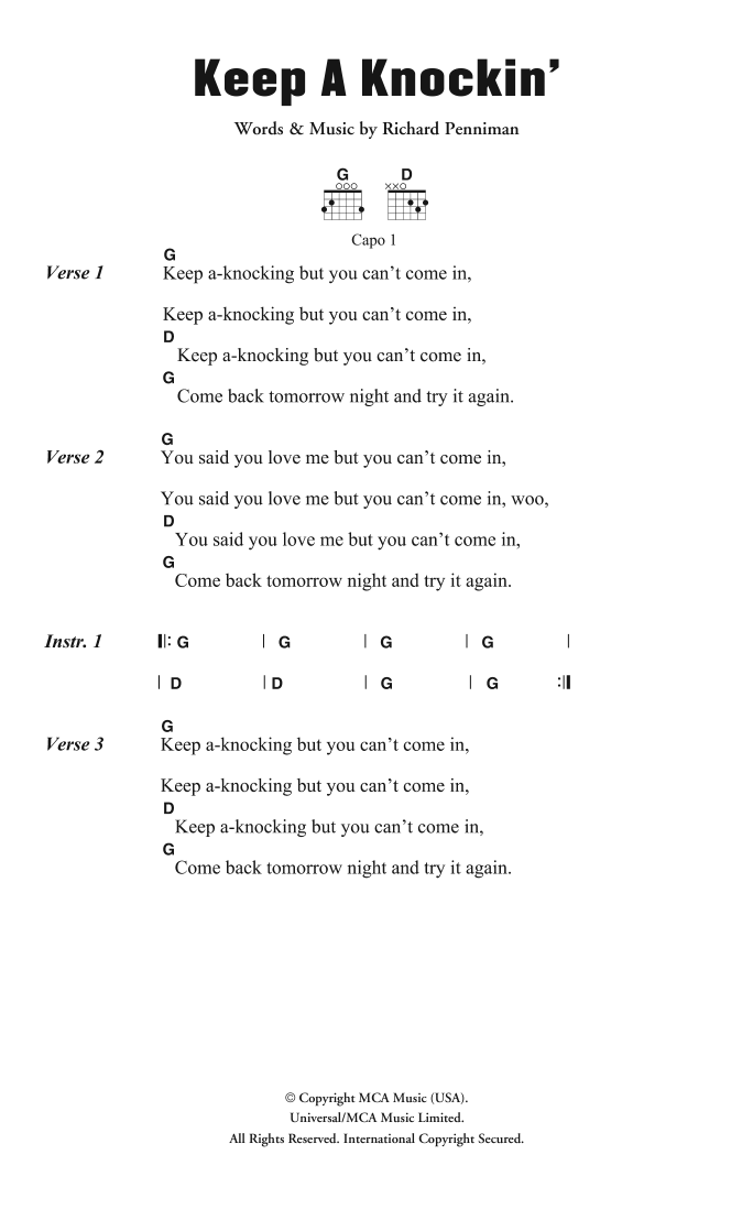 Little Richard Keep A Knockin' sheet music notes and chords. Download Printable PDF.