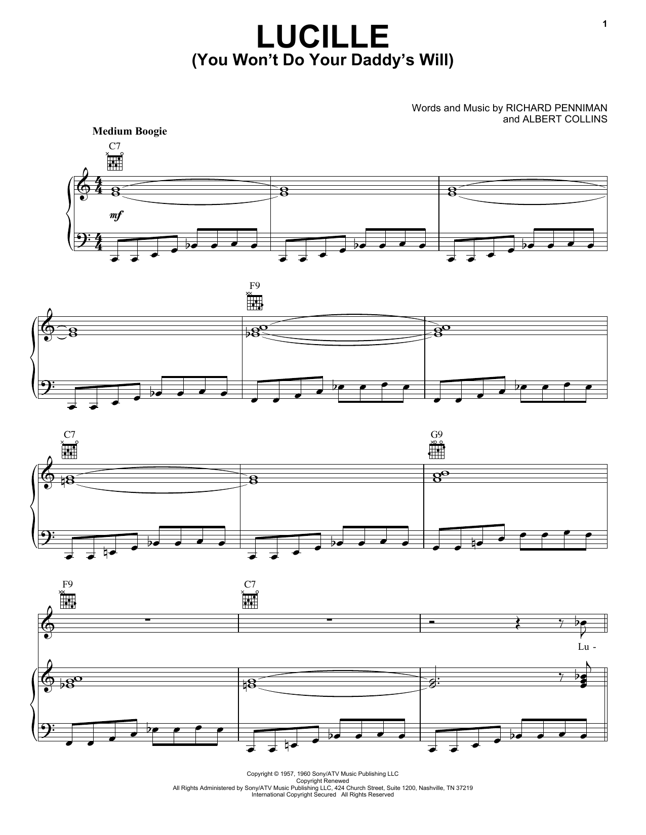 Learn to play Little Richard Lucille (You Won't Do Your Daddy's Will) sheet music for Piano, Vocal & Guitar Chords (Right-Hand Melody) in minutes. Price: 7.8900$ Little Richard Lucille (You Won't Do Your Daddy's Will) sheet music notes and chords arranged for Piano, Vocal & Guitar Chords (Right-Hand Melody)