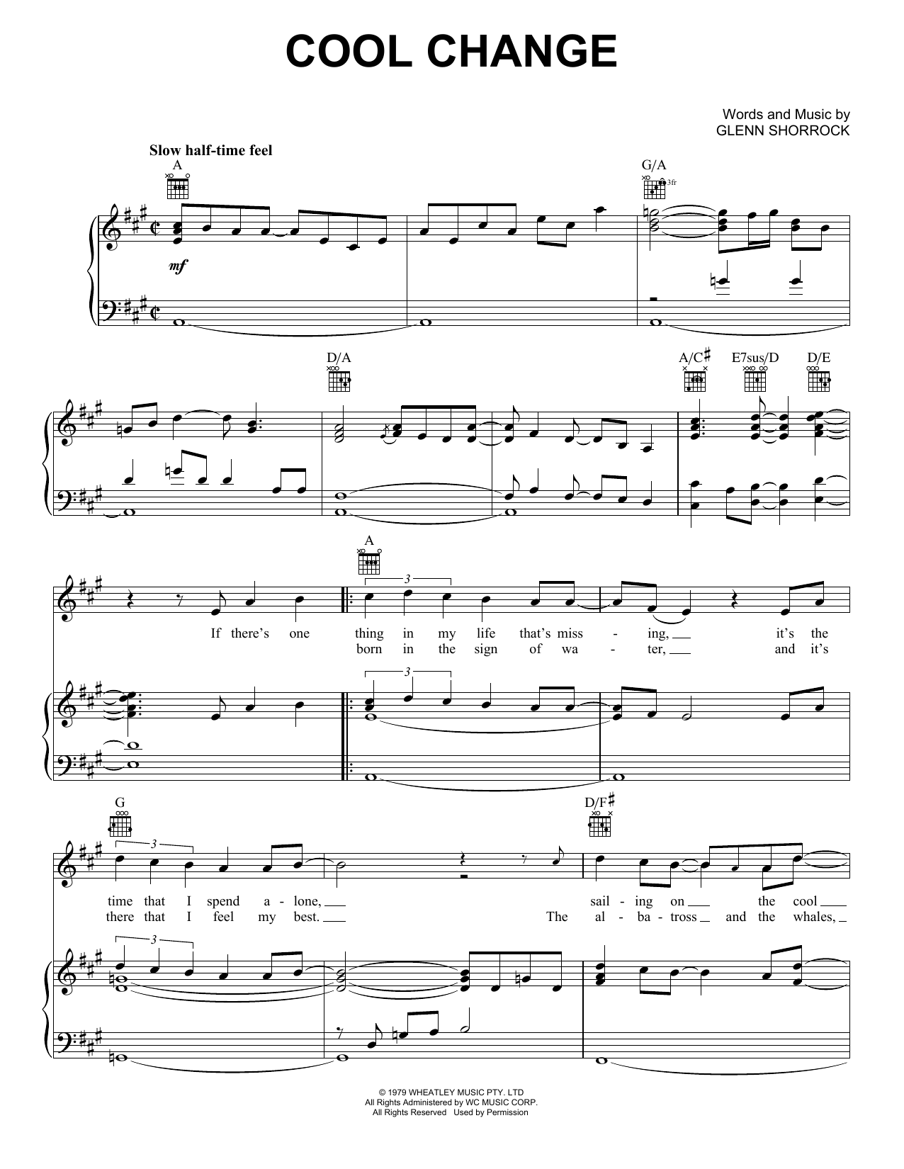 Little River Band Cool Change sheet music notes and chords. Download Printable PDF.