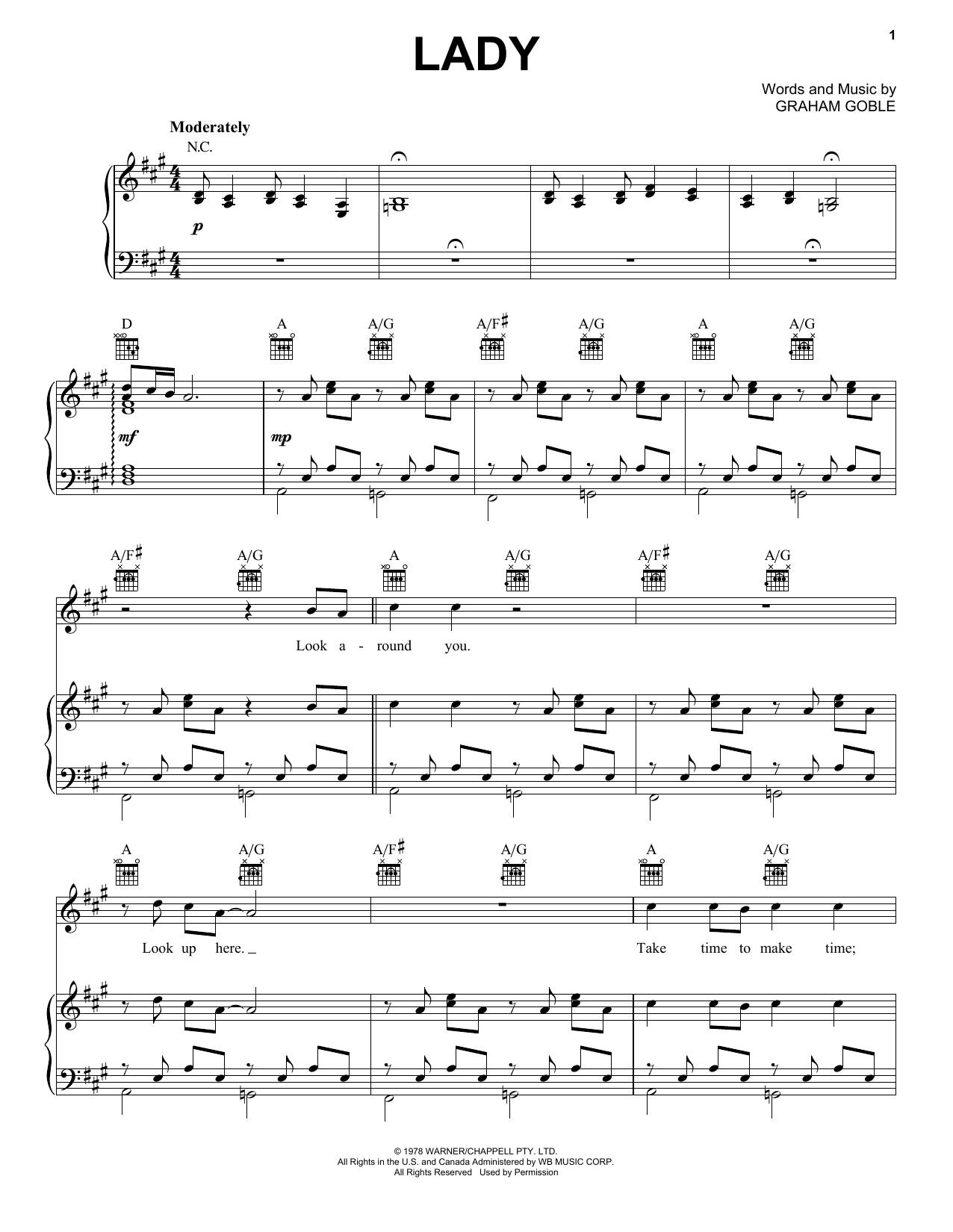 Little River Band Lady sheet music notes and chords. Download Printable PDF.