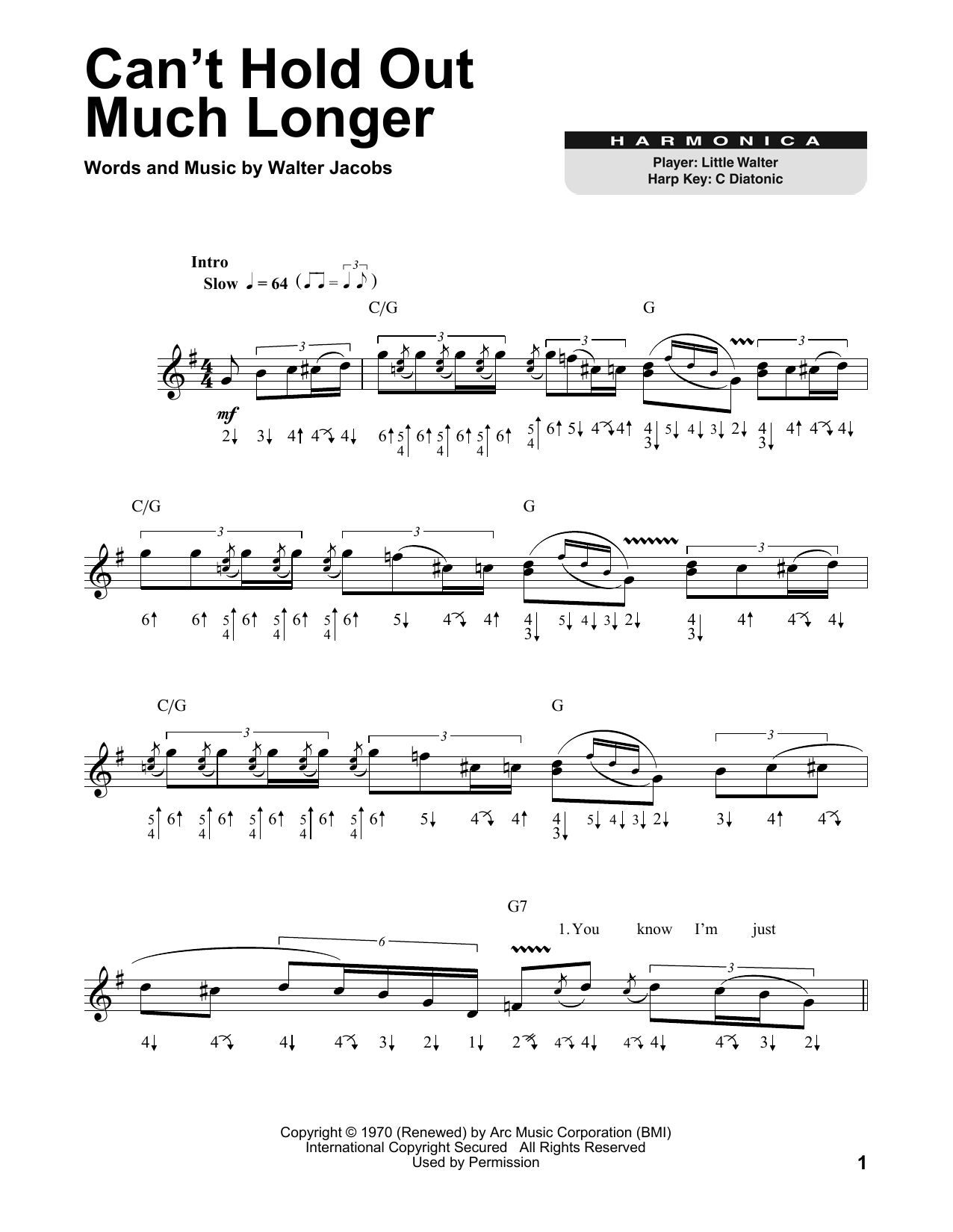 Little Walter Can't Hold Out Much Longer sheet music notes and chords. Download Printable PDF.