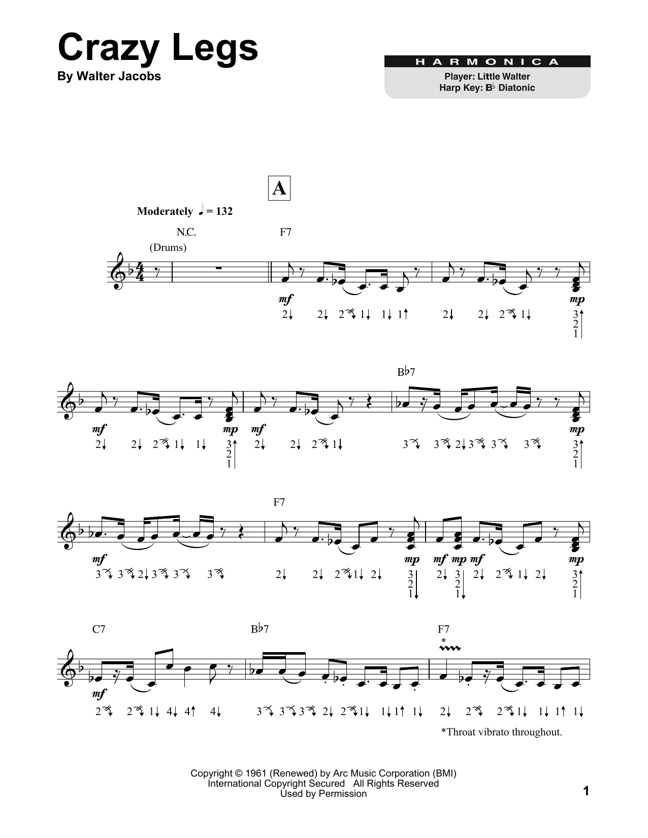 Little Walter Crazy Legs sheet music notes and chords. Download Printable PDF.