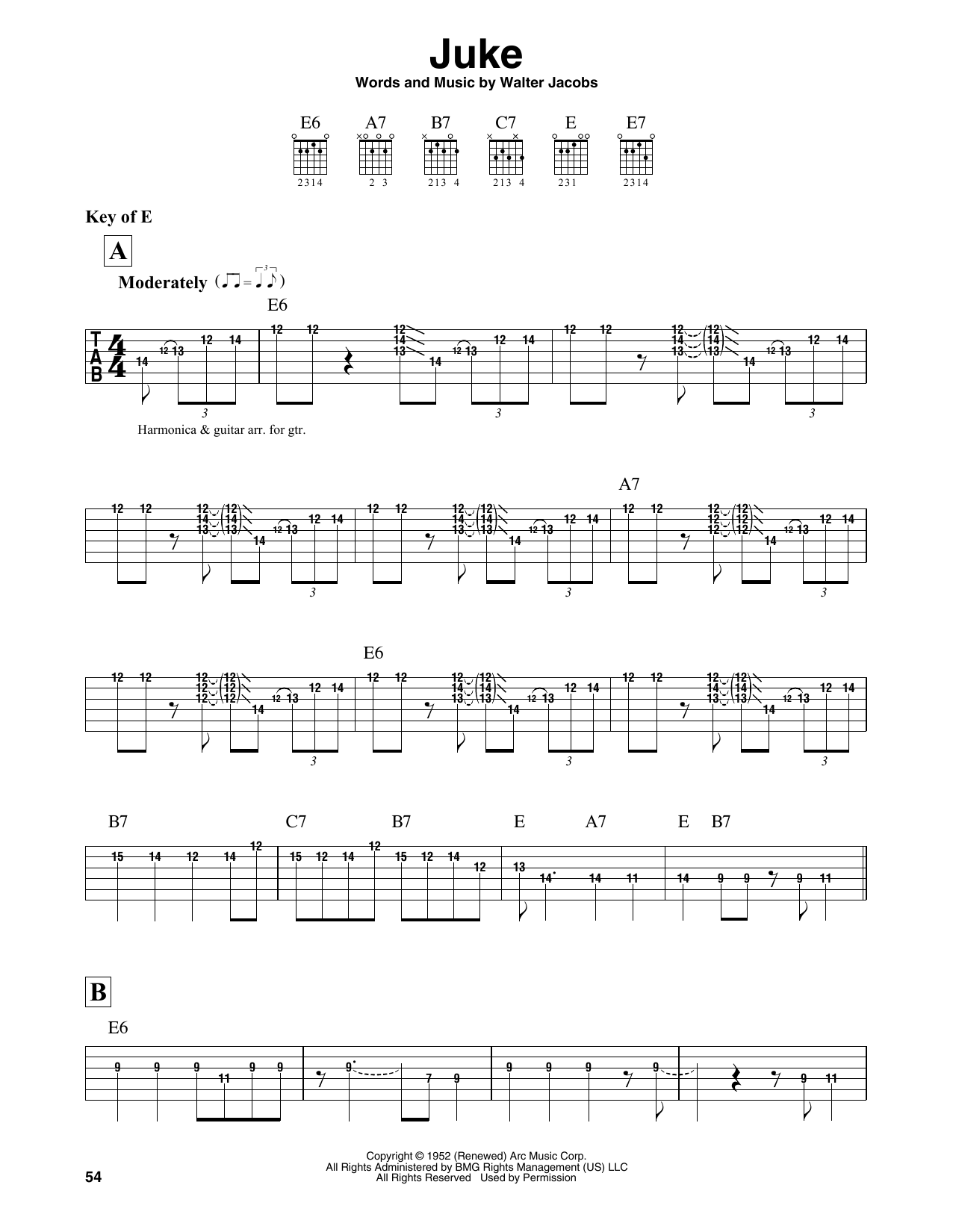 Little Walter Juke sheet music notes and chords. Download Printable PDF.