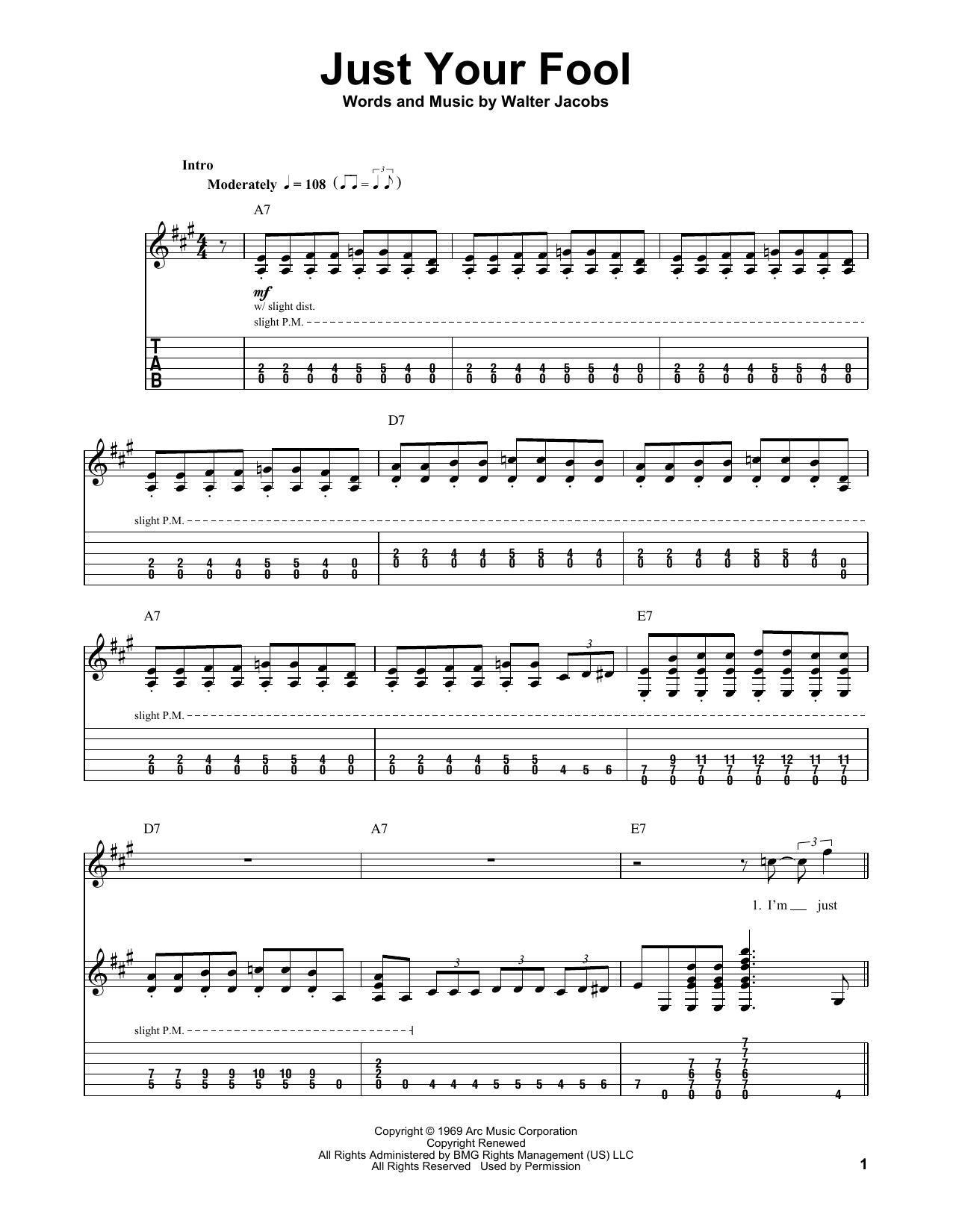 Little Walter Just Your Fool sheet music notes and chords. Download Printable PDF.