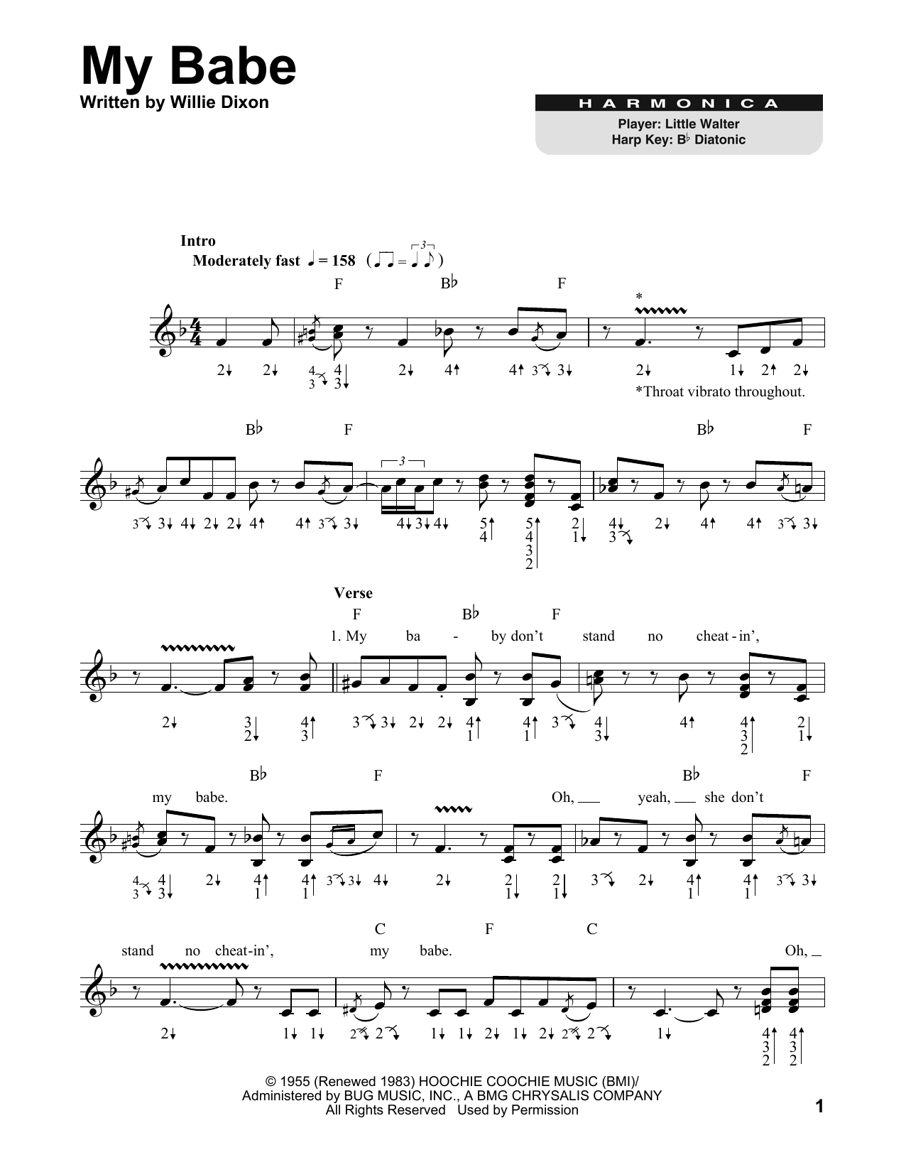 Little Walter My Babe sheet music notes and chords. Download Printable PDF.