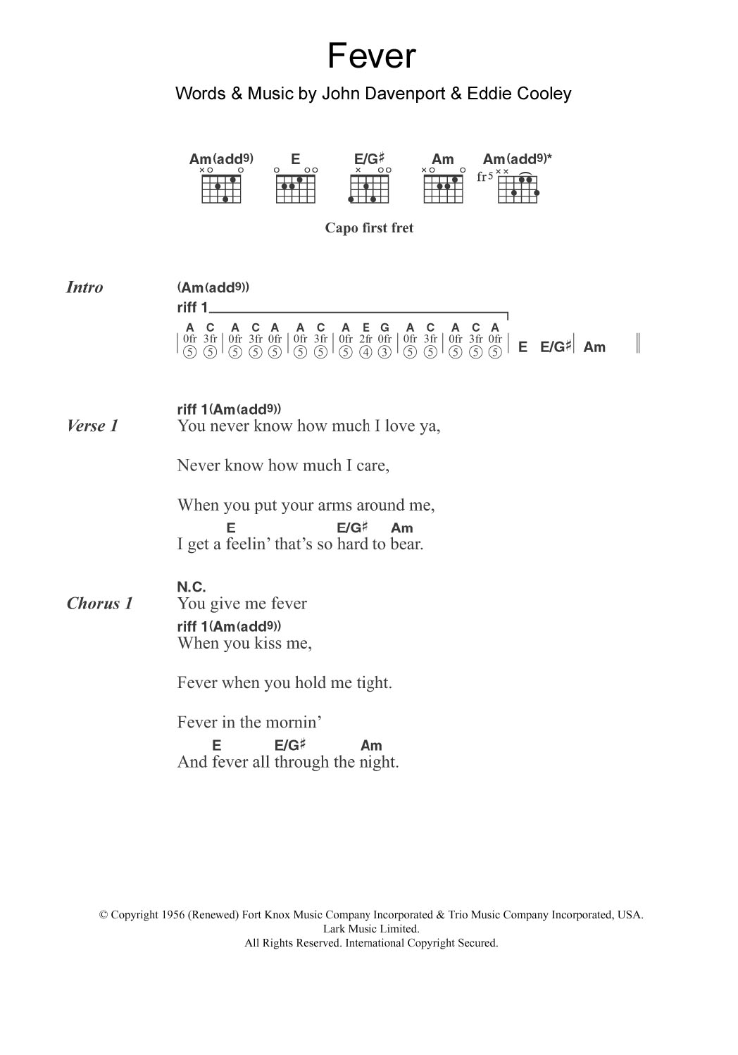 Little Willie John Fever sheet music notes and chords. Download Printable PDF.