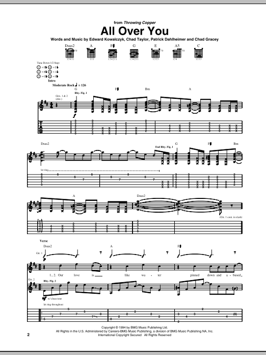 Live All Over You sheet music notes and chords arranged for Guitar Tab