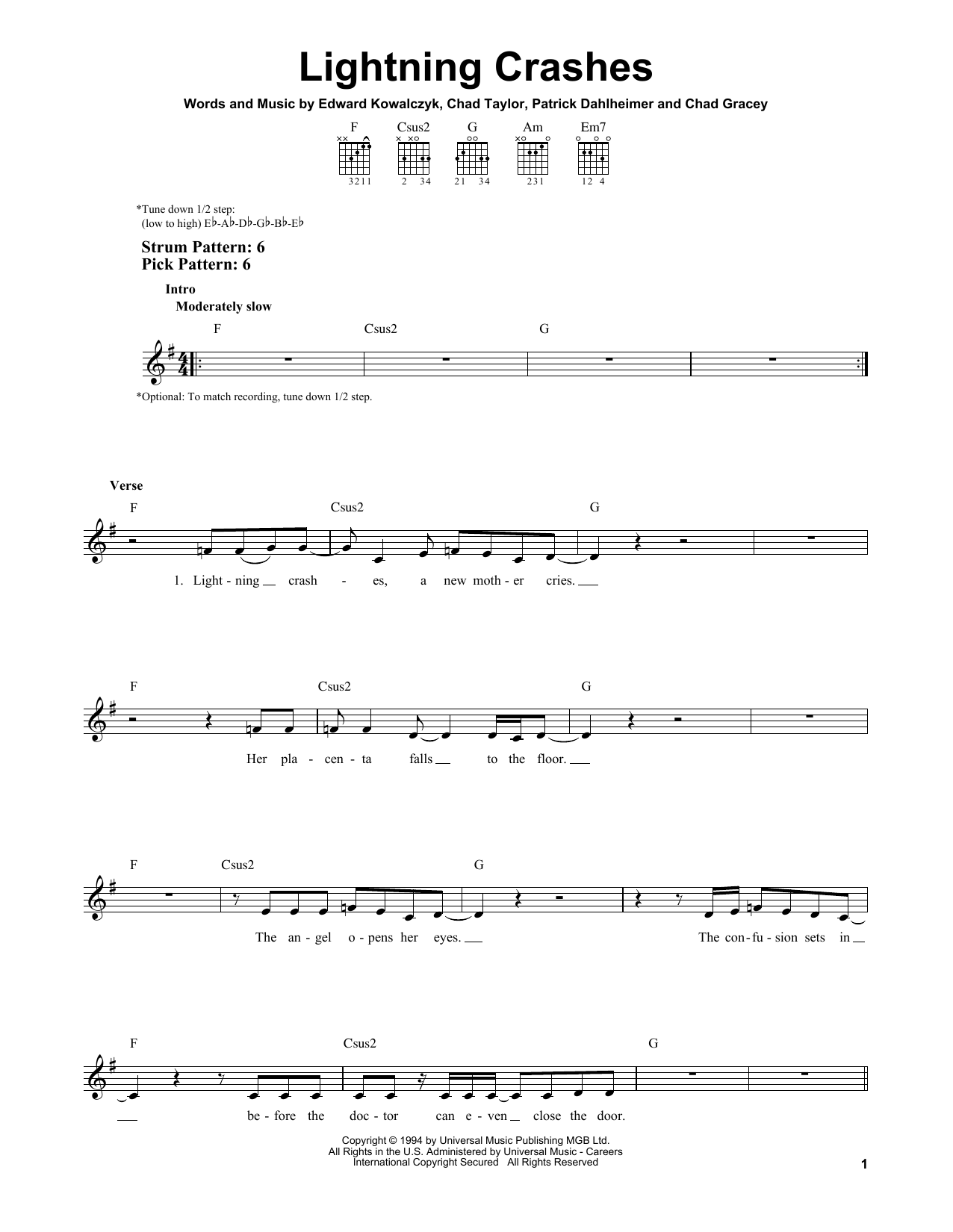 Live Lightning Crashes sheet music notes and chords. Download Printable PDF.