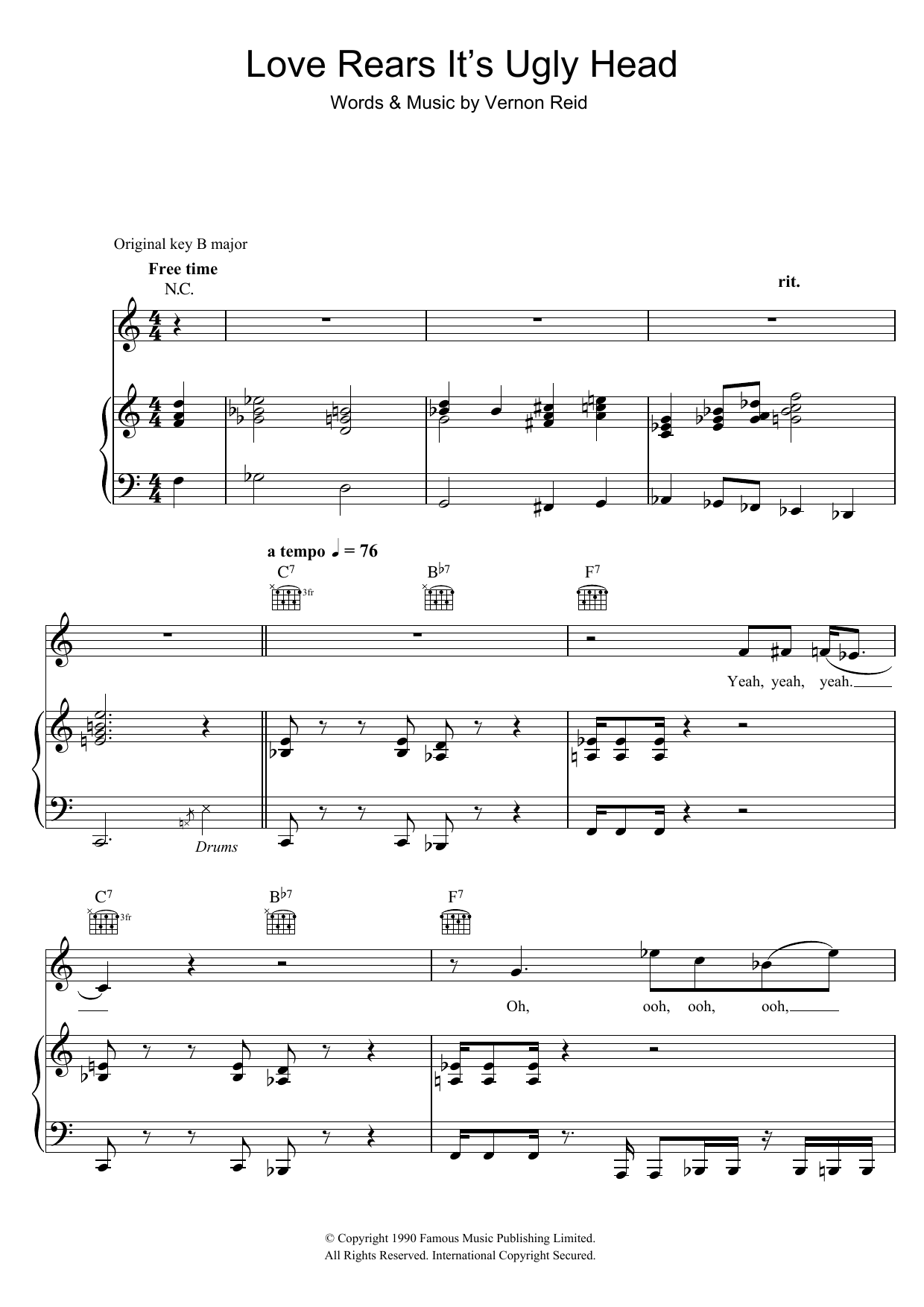 Living Colour Love Rears It' s Ugly Head sheet music notes and chords. Download Printable PDF.